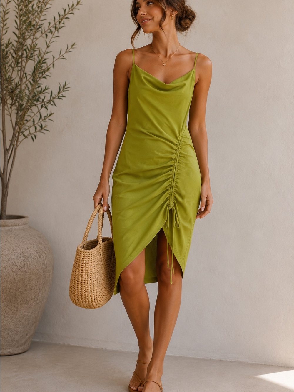 Inspired Hearts Olive Green Midi Dress Women's M NWT Y2K style